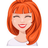Facial expression of a redhead woman - laughing. Female emotions. Attractive cartoon character. Vector illustration isolated on white background.